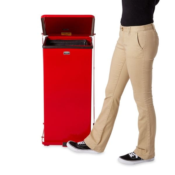 Rubbermaid Commercial 24 gal Square Step Can, Red, 16 3/4 in Dia, Step-On, Steel, Rigid Plastic - FGST24EPLRD