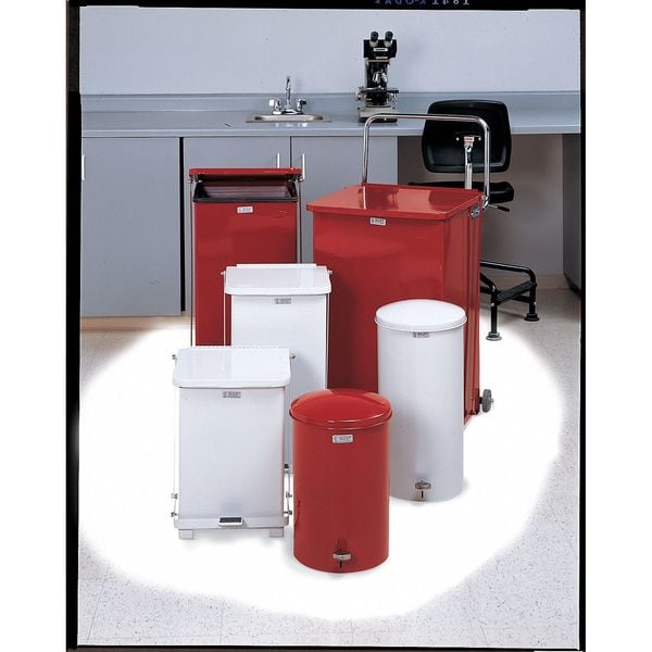 Rubbermaid Commercial 24 gal Square Step Can, Red, 16 3/4 in Dia, Step-On, Steel, Rigid Plastic - FGST24EPLRD