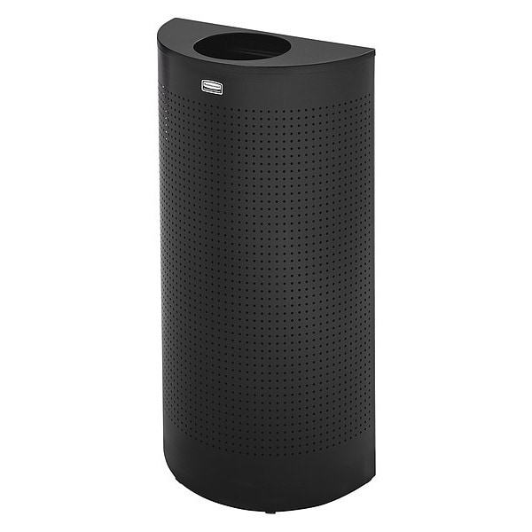 Rubbermaid Commercial 12 gal Half-Round Trash Can, Textured Black, 17 1/2 in Dia, Open Top, Steel, Rigid Plastic - FGSH12EPLTBK