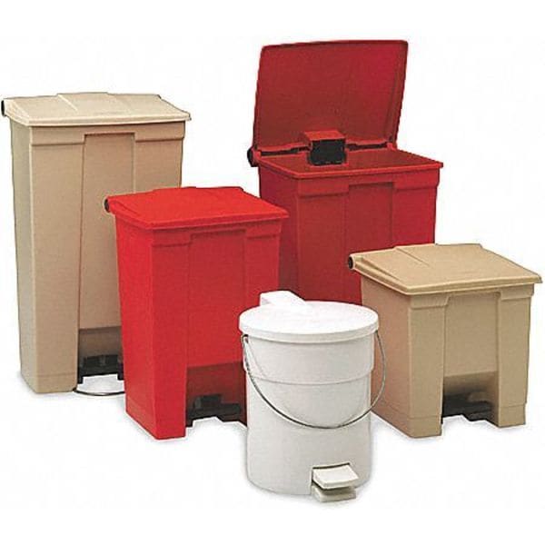 Rubbermaid Commercial 23 gal Rectangular Trash Can, White, 19 3/4 in Dia, Step-On, HDPE Base/Polypropylene Lid - FG614600WHT