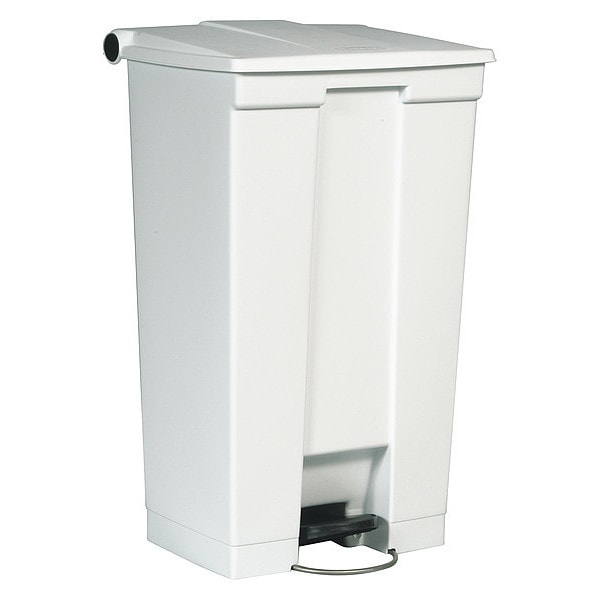Rubbermaid Commercial 23 gal Rectangular Trash Can, White, 19 3/4 in Dia, Step-On, HDPE Base/Polypropylene Lid - FG614600WHT