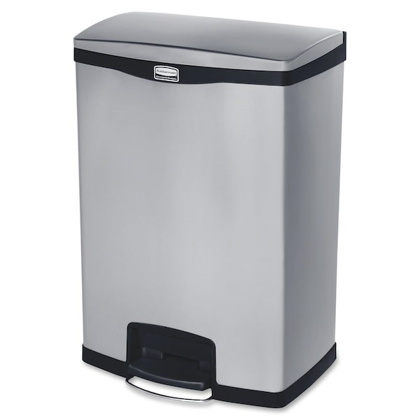 Rubbermaid Commercial 24 gal Rectangular Trash Can, Black, 21 3/4 in Dia, Step-On, Stainless Steel - 1901999