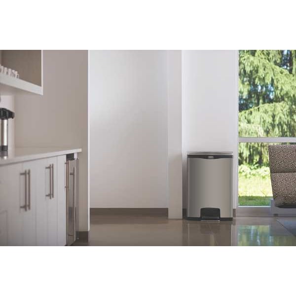 Rubbermaid Commercial 24 gal Rectangular Trash Can, Black, 21 3/4 in Dia, Step-On, Stainless Steel - 1901999