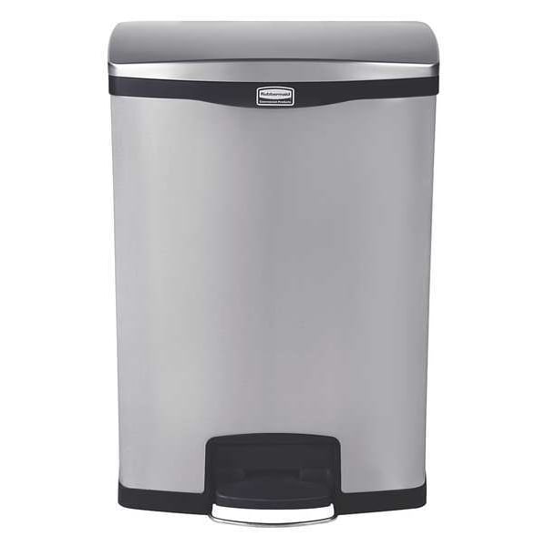 Rubbermaid Commercial 24 gal Rectangular Trash Can, Black, 21 3/4 in Dia, Step-On, Stainless Steel - 1901999