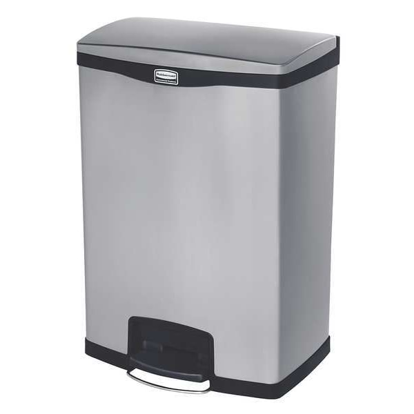 Rubbermaid Commercial 24 gal Rectangular Trash Can, Black, 21 3/4 in Dia, Step-On, Stainless Steel - 1901999