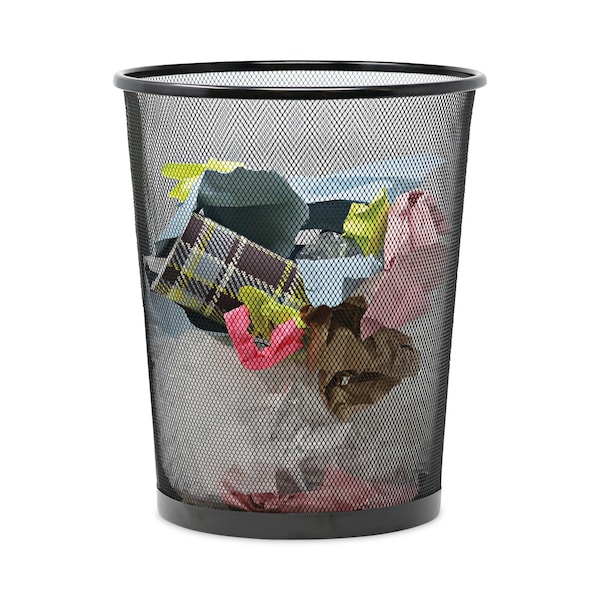 Universal 8 qt Round Cylinder Trash Can, Black, Open Top, Steel Mesh - UNV20008