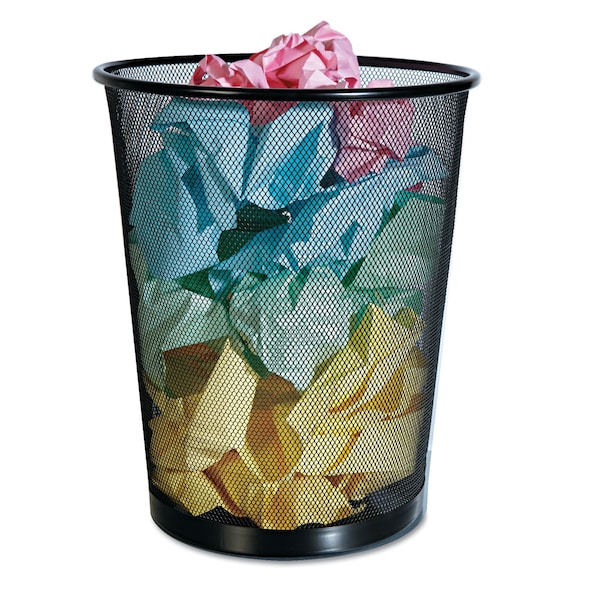 Universal 8 qt Round Cylinder Trash Can, Black, Open Top, Steel Mesh - UNV20008