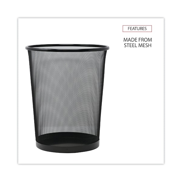 Universal 8 qt Round Cylinder Trash Can, Black, Open Top, Steel Mesh - UNV20008