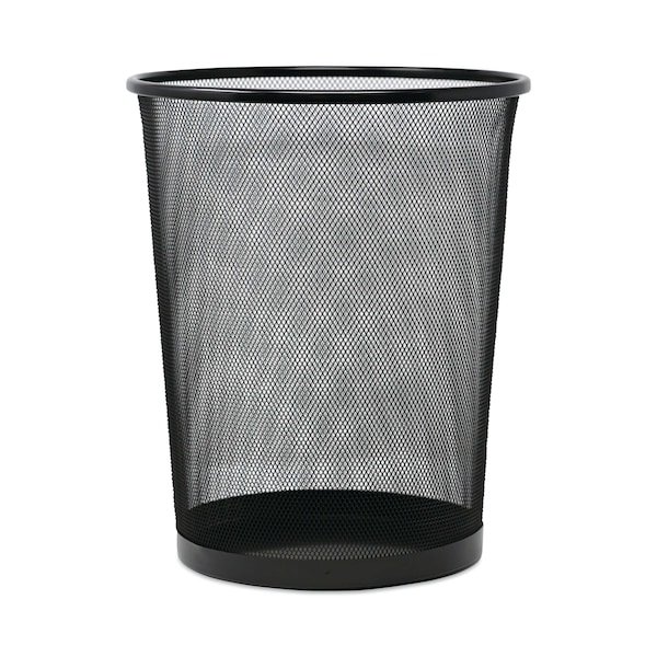 Universal 8 qt Round Cylinder Trash Can, Black, Open Top, Steel Mesh - UNV20008