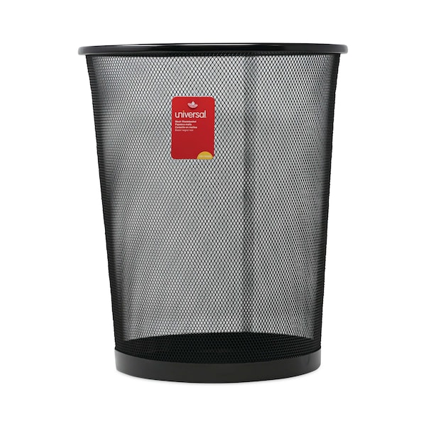 Universal 8 qt Round Cylinder Trash Can, Black, Open Top, Steel Mesh - UNV20008
