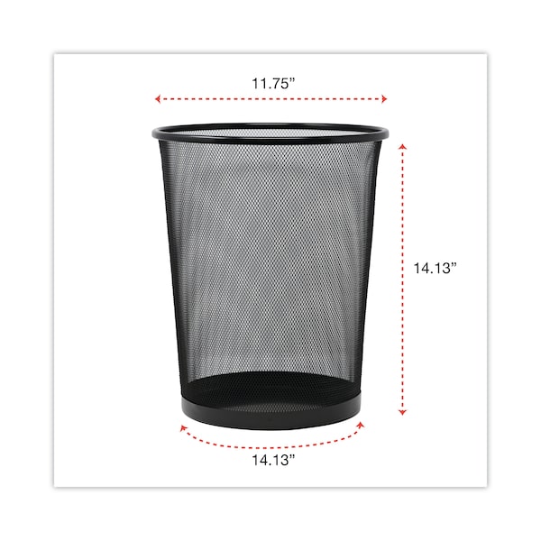 Universal 8 qt Round Cylinder Trash Can, Black, Open Top, Steel Mesh - UNV20008