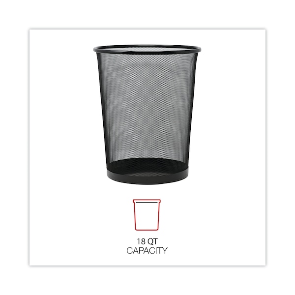 Universal 8 qt Round Cylinder Trash Can, Black, Open Top, Steel Mesh - UNV20008
