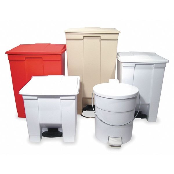 Rubbermaid Commercial 12 gal Rectangular Trash Can, Beige, 16 1/4 in Dia, Step-On, HDPE Base/Polypropylene Lid - FG614400BEIG