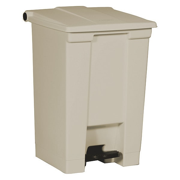Rubbermaid Commercial 12 gal Rectangular Trash Can, Beige, 16 1/4 in Dia, Step-On, HDPE Base/Polypropylene Lid - FG614400BEIG