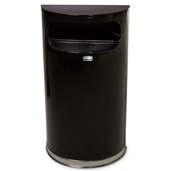 Rubbermaid Commercial 9 gal Half-Round Trash Can, Black, 17 1/2 in Dia, Open Top, Steel/Chrome, Rigid Plastic - FGSO820PLBK
