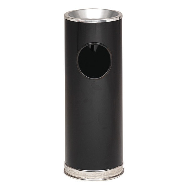 Rubbermaid Commercial 9 gal Half-Round Trash Can, Black, 17 1/2 in Dia, Open Top, Steel/Chrome, Rigid Plastic - FGSO820PLBK