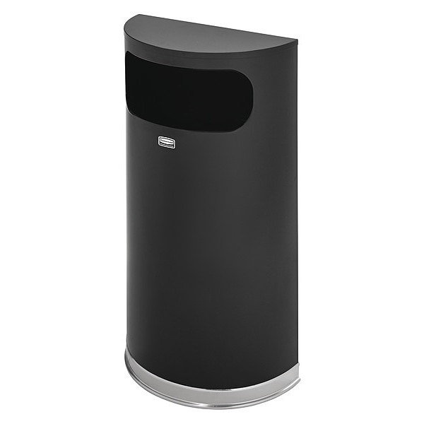 Rubbermaid Commercial 9 gal Half-Round Trash Can, Black, 17 1/2 in Dia, Open Top, Steel/Chrome, Rigid Plastic - FGSO820PLBK