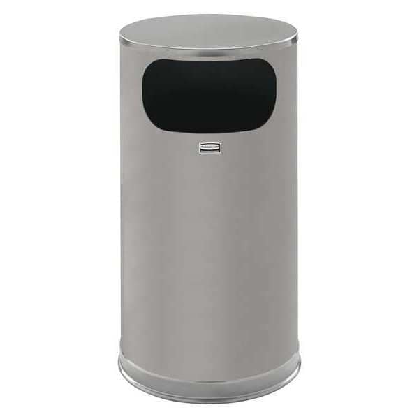 Rubbermaid Commercial 9 gal Half-Round Trash Can, Black, 17 1/2 in Dia, Open Top, Steel/Chrome, Rigid Plastic - FGSO820PLBK