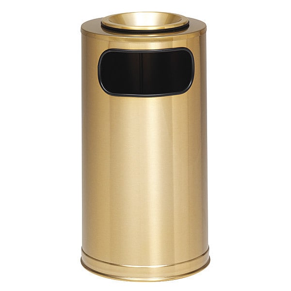 Rubbermaid Commercial 9 gal Half-Round Trash Can, Black, 17 1/2 in Dia, Open Top, Steel/Chrome, Rigid Plastic - FGSO820PLBK