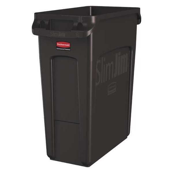 Rubbermaid Commercial 16 gal Rectangular Trash Can, Brown, 11 in Dia, Open Top, Plastic - 1956181