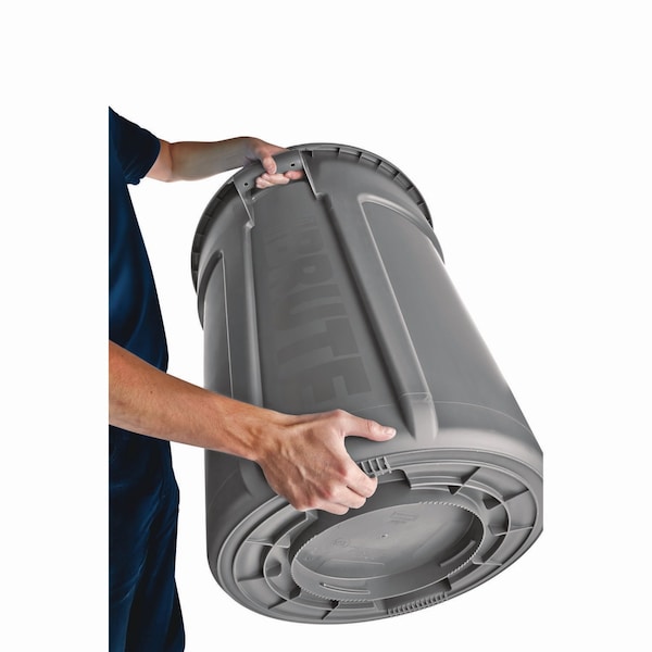 Rubbermaid Commercial 32 gal Round Trash Can, Gray, Open Top, Plastic - FG263200GRAY