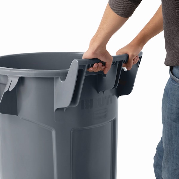 Rubbermaid Commercial 44 gal Round Cylinder Waste Receptacles, Gray, Open Top, Plastic - 2131929