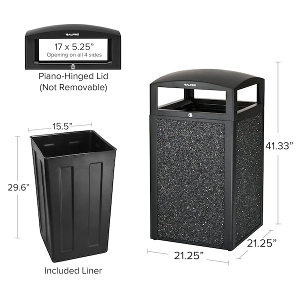 Alpine Industries 40 gal Trash Can, Gray, Rolled Plate/Stone - ALP471-40-GRYS