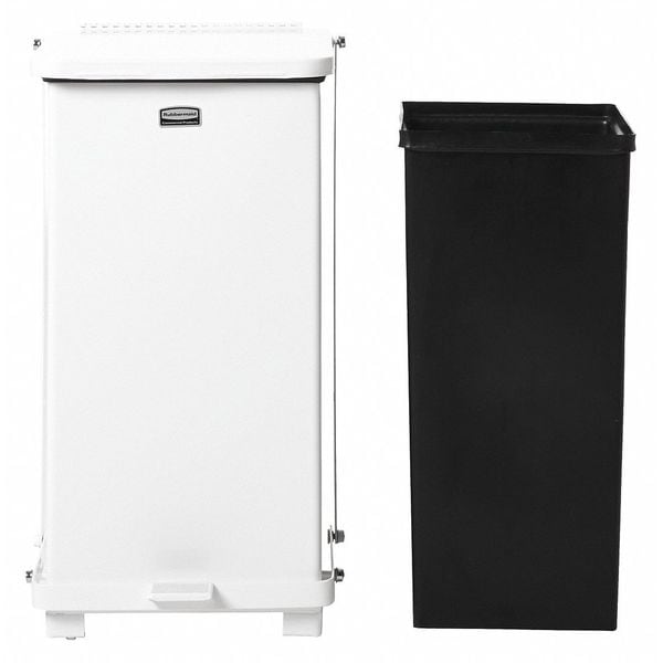 Rubbermaid Commercial 40 gal Square Trash Can, White, 21 in Dia, Step-On, Steel, Rigid Plastic - FGST40EPLWH