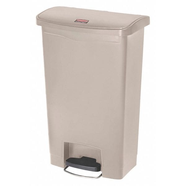 Rubbermaid Commercial 13 gal Rectangular Trash Can, Beige, 17 3/4 in Dia, Step-On, Plastic - 1883458