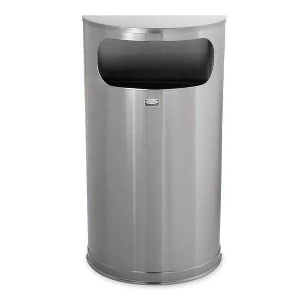 Rubbermaid Commercial 9 gal Half-Round Trash Can, Satin Stainless Steel, 17 1/2 in Dia, Open Top - FGSO8SSSPL
