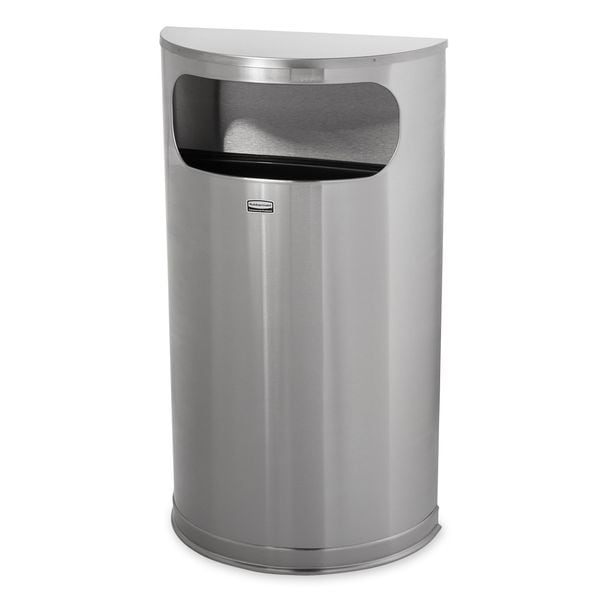 Rubbermaid Commercial 9 gal Half-Round Trash Can, Satin Stainless Steel, 17 1/2 in Dia, Open Top - FGSO8SSSPL