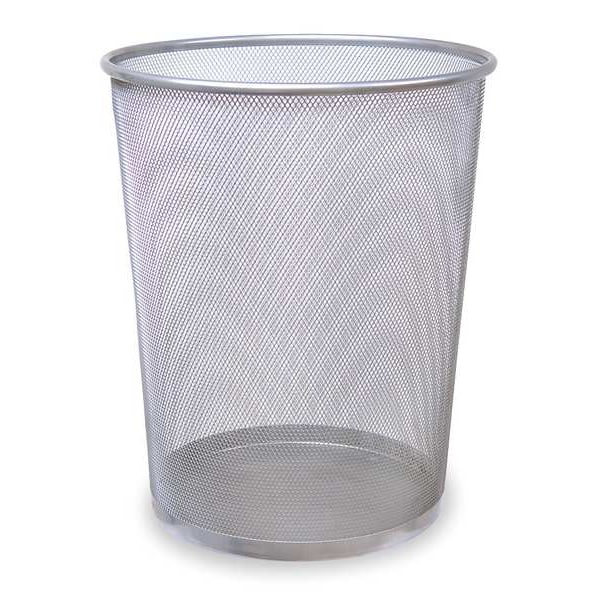 Rubbermaid Commercial 5 gal Round Wastebasket, Silver, 11 1/2 in Dia, Open Top, Steel - FGWMB20SLV