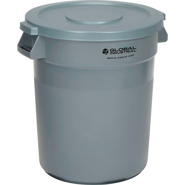 Global Industrial Plastic Trash Can with Lid, 10 Gallon Gray - 240456GYCL