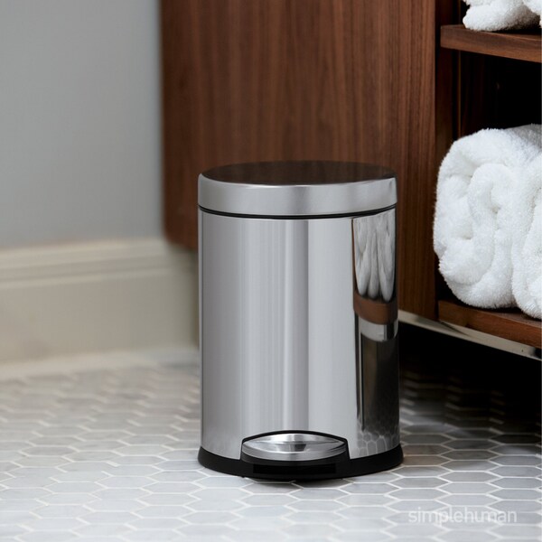 Simplehuman 12 gal Round Step Can, Polished, Stainless Steel - CW1851