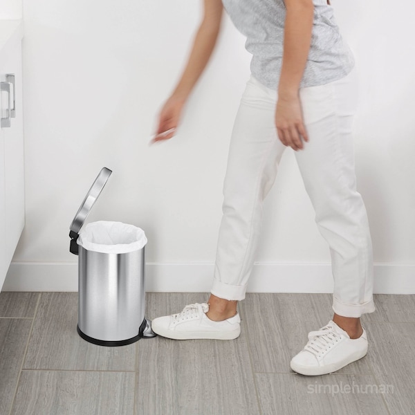 Simplehuman 12 gal Round Step Can, Polished, Stainless Steel - CW1851