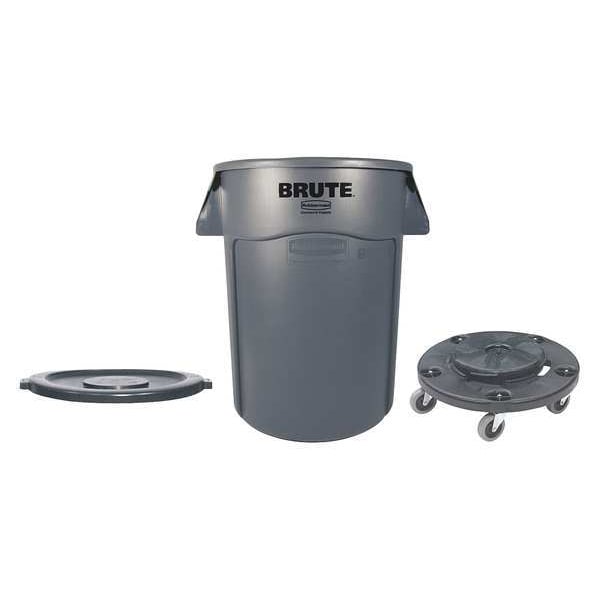 Rubbermaid Commercial 44 gal Round Trash Can, Gray, 24" Dia, Snap-On, Plastic - FG264360GRAY,FG264560GRAY,FG264000BLA