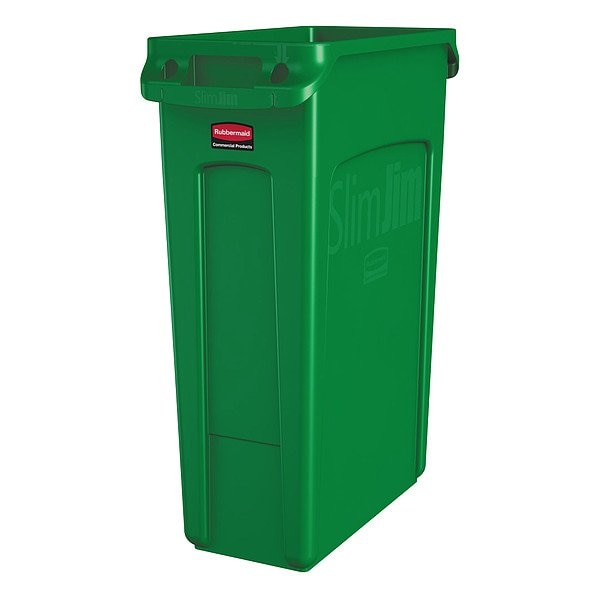 Rubbermaid Commercial 23 gal Rectangular Trash Can, Green, 11 in Dia, Open Top, High Quality Resin Blend - 1956186