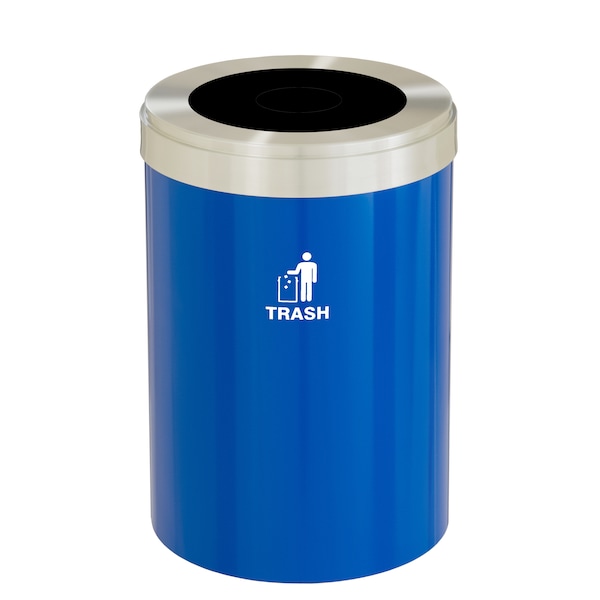 Glaro 16 gal Trash Can, Blue/Satin Aluminum - W-2032BL-SA-W3