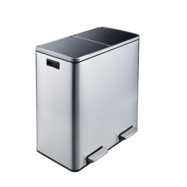 Heim Concept Stainless Steel 60L Stainless Steel Dual Compartment Trash Can - Matt Silver - HC-961049-SILVER