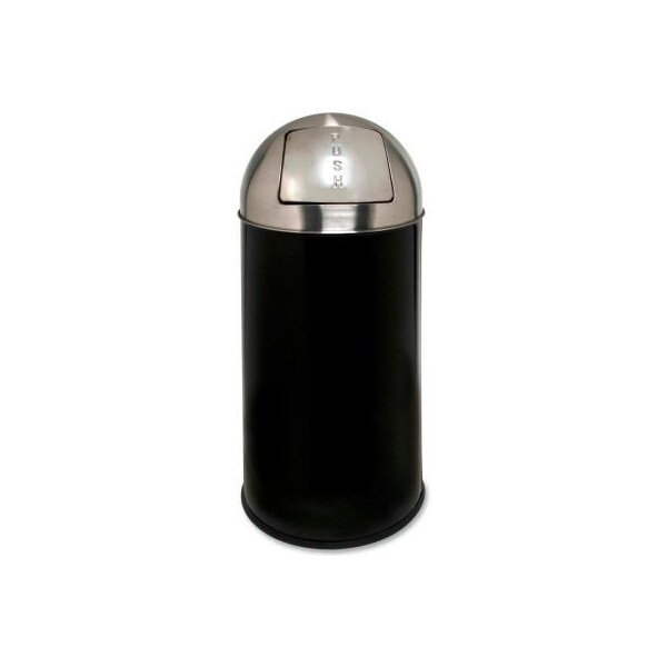 Sp Richards Genuine Joe Classic Steel Round Trash Can W/Push Door Dome Top, 12 Gallon, Black/Silver - GJO58886