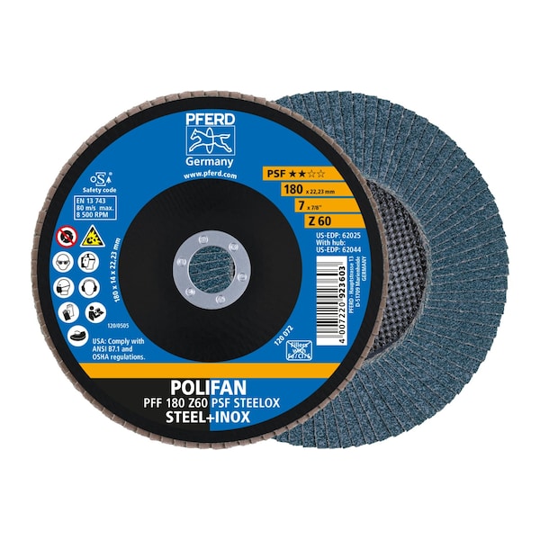 Disco de láminas POLIFAN® Pferd de 7" x 7/8" - Z PSF STEELOX, Zirconia, 60 Granos, Plano - 62025.