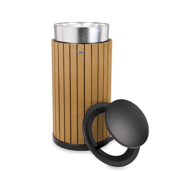 Alpine Industries 32 gal Trash Can, Cedar, Steel + Plastic wood - ALP4400-01-CD-RB
