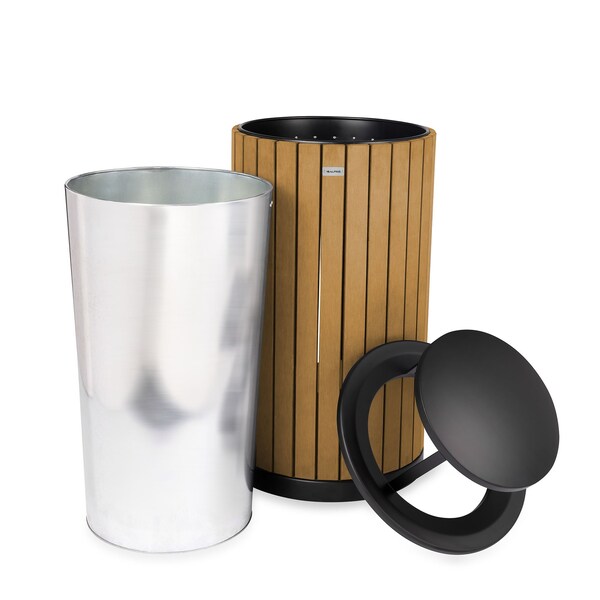Alpine Industries 32 gal Trash Can, Cedar, Steel + Plastic wood - ALP4400-01-CD-RB