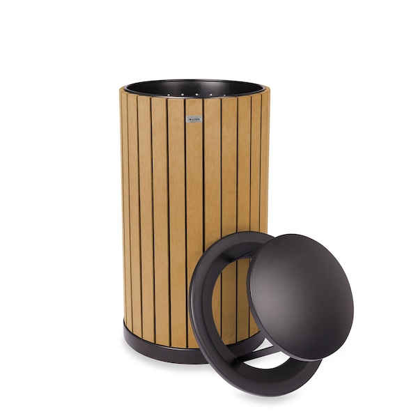 Alpine Industries 32 gal Trash Can, Cedar, Steel + Plastic wood - ALP4400-01-CD-RB