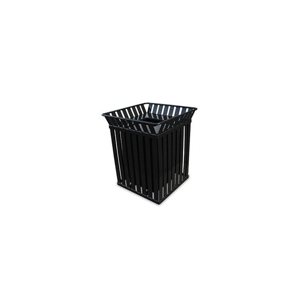 Witt Industries Outdoor, Square Slatted Metal Receptacle, Black - M3601-SQ-FT-BK
