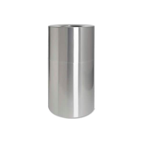 Sp Richards Genuine Joe Aluminum Round Weather Resistant Trash Can W/Open Flat Top, 35 Gallon, Silver - GJO58893