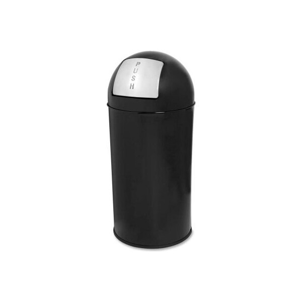 Sp Richards Genuine Joe Classic Steel Round Trash Can W/Push Door Dome Top, 12 Gallon, Black - GJO58887