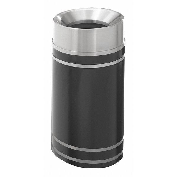 Glaro 16 gal Round Trash Can, Satin Black, Satin Aluminum - F1556-BK