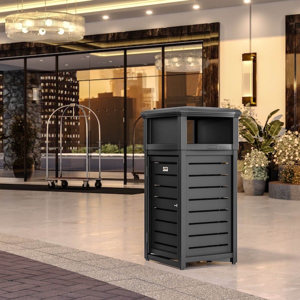 Suncast Commercial METAL SQUARE 30 GALLON TRASH CAN WITH 2-WAY LID - MTCSQ300