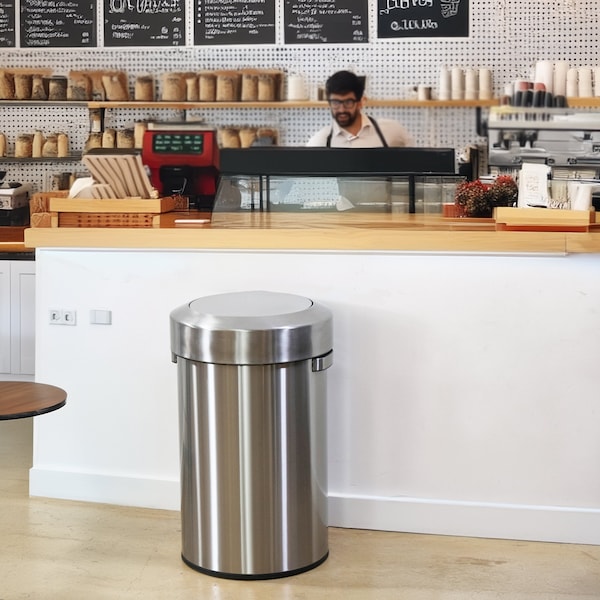 Hls Commercial 17 gal Round Round Swing Top Trash Can, Stainless Ste, Silver, Stainless Steel - HLS17FTS